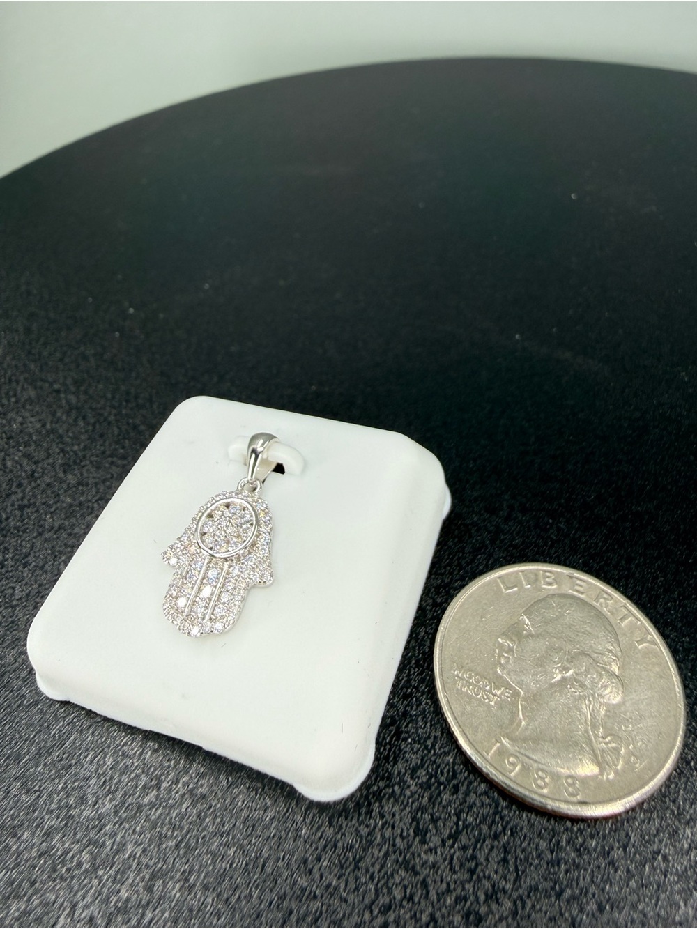 925 Sterling Silver Moissanite Hamsa Hand Pendant - Picture 8 of 8